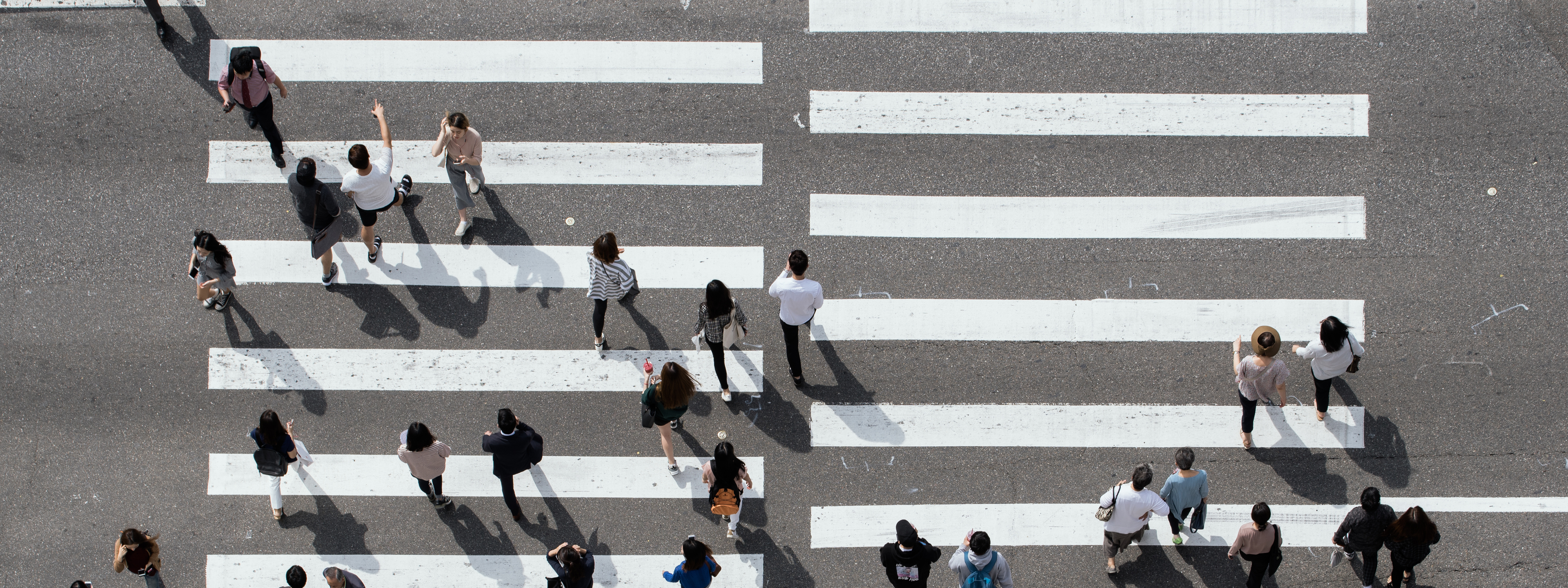 Aerial View of Busy Crosswalk with People, Seoul, Korea,