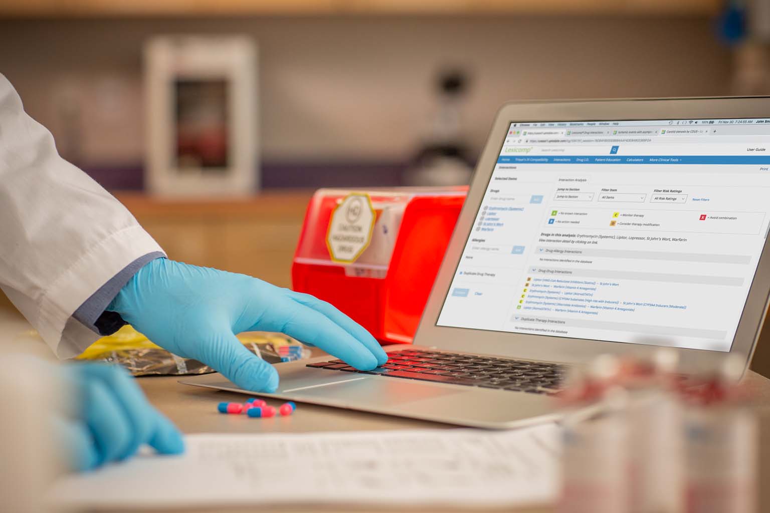 closeup of laptop in laboratory displaying Lexicomp