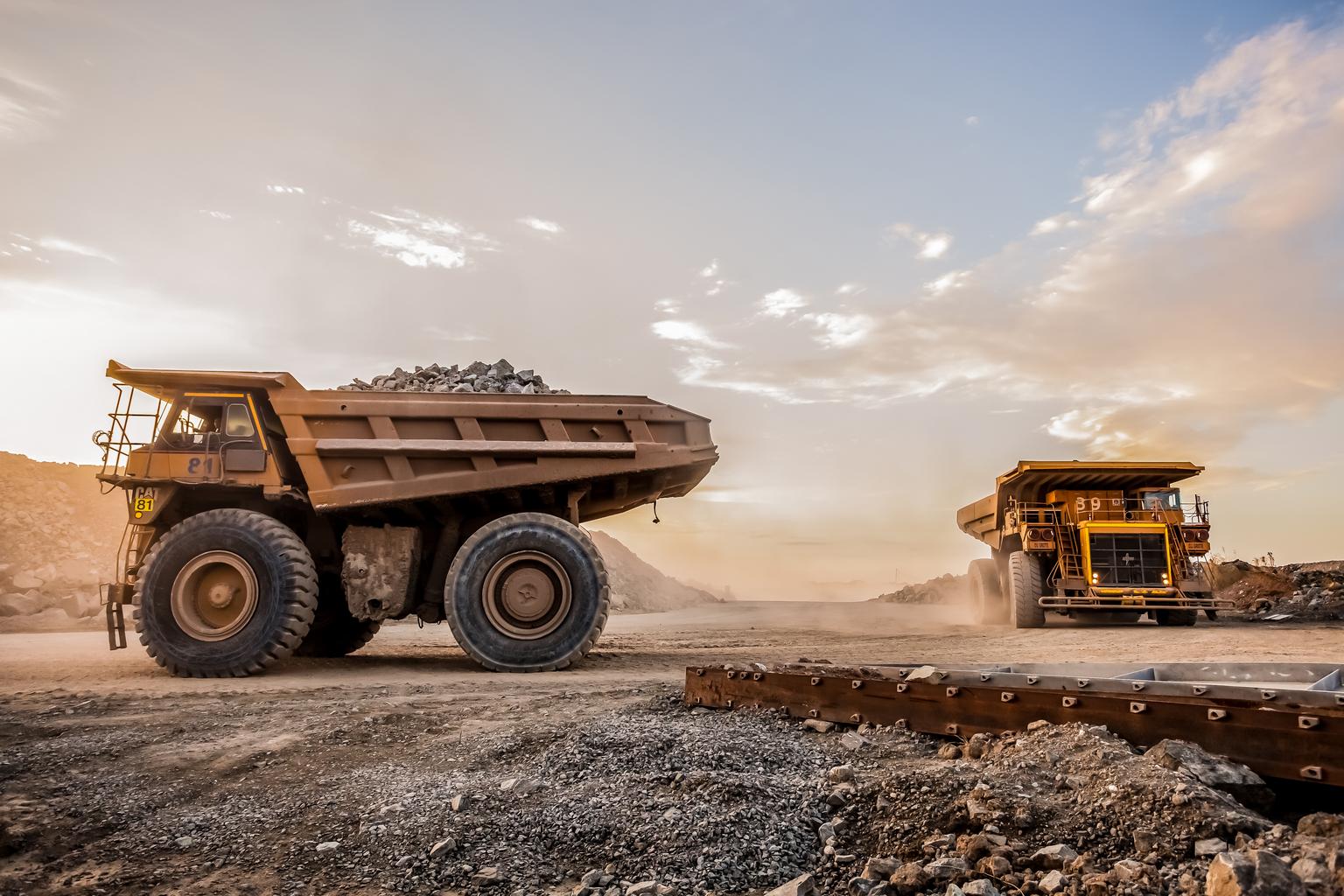 Rustenburg, South Africa, 10/15/2012, Dump Trucks transporting Platinum ore for processing