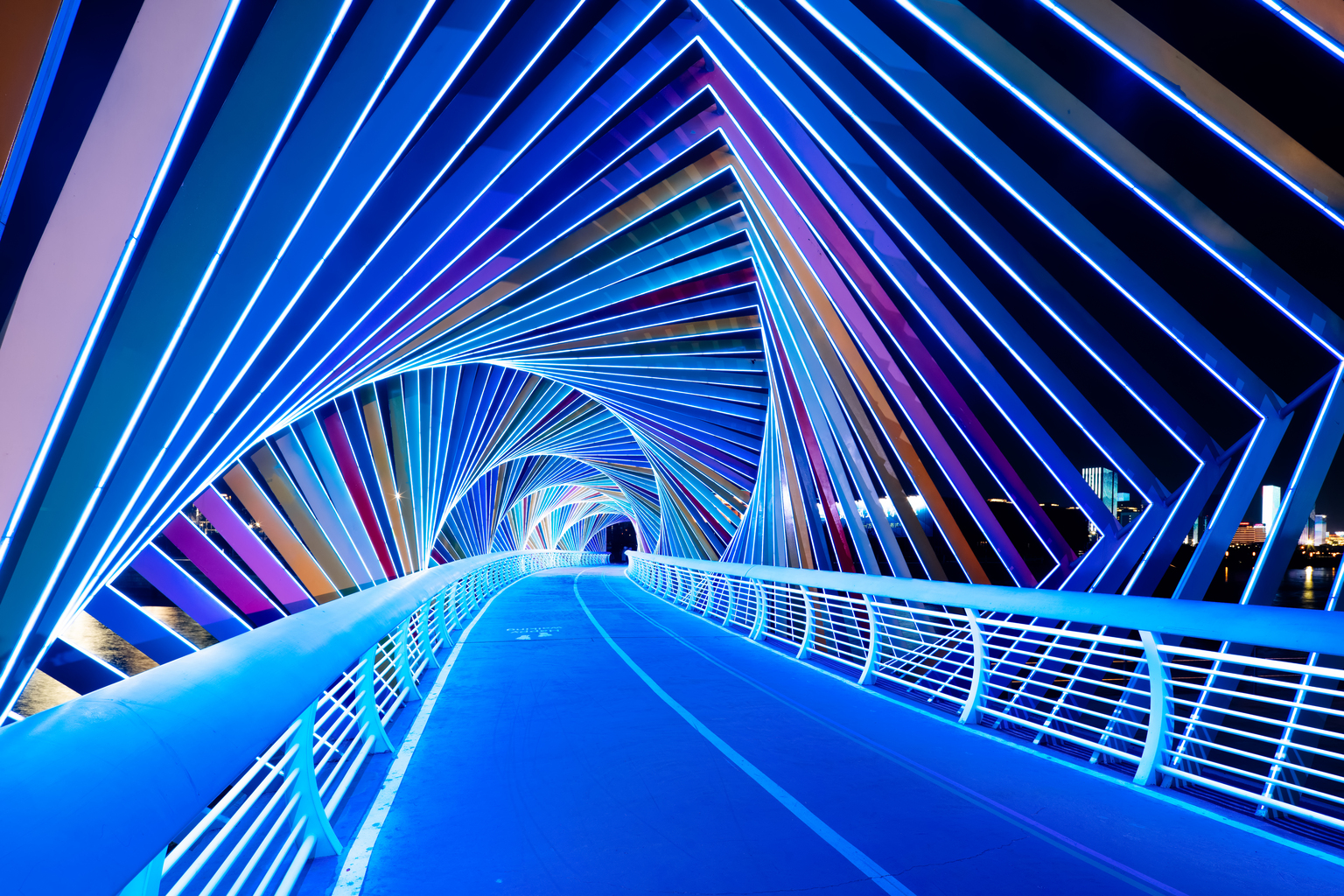 Rainbow Bridge at night,