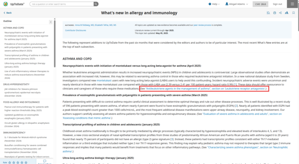 UpToDate What's New allergy and immunology highlight