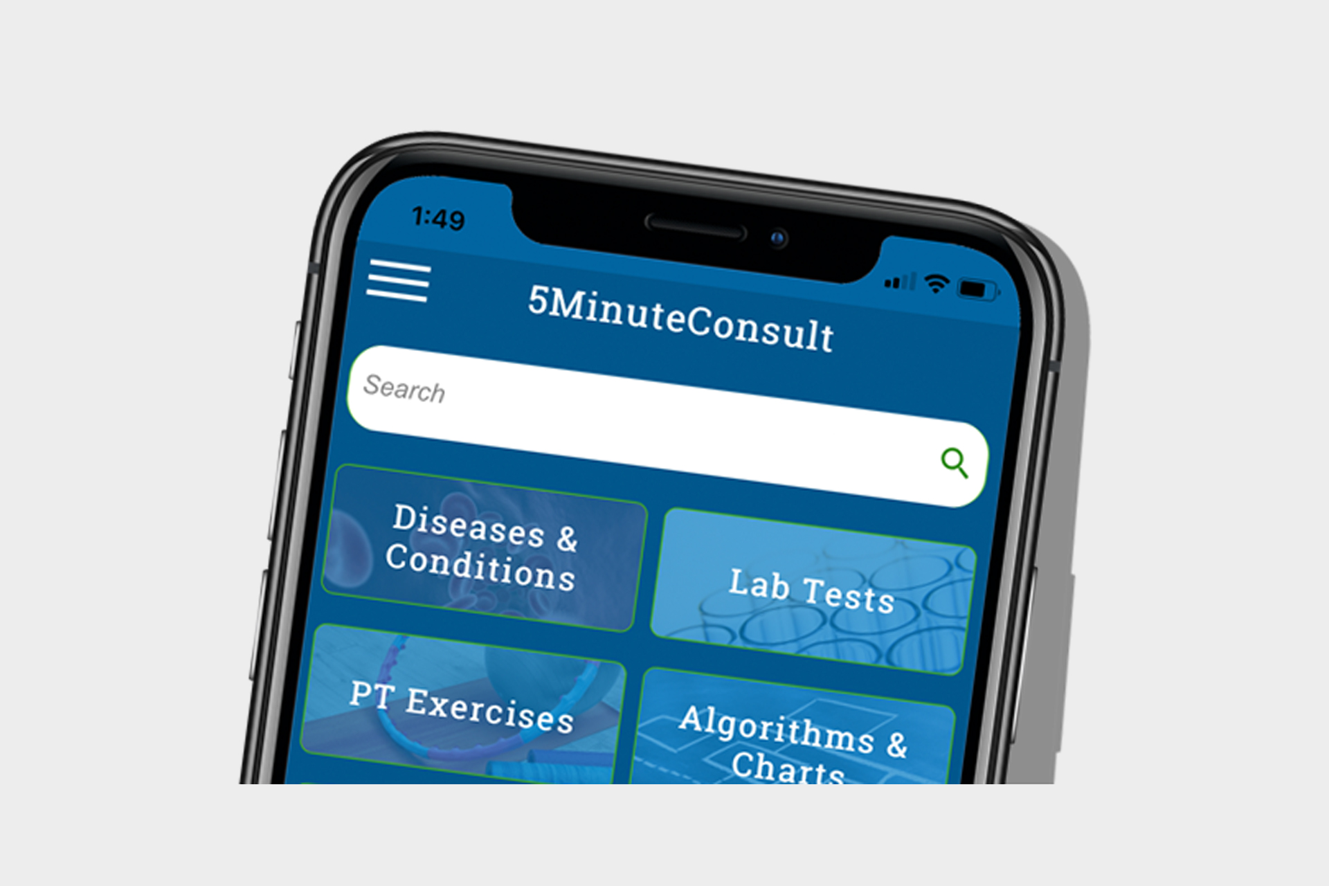 Screenshot of 5MinuteConsult on a smartphone