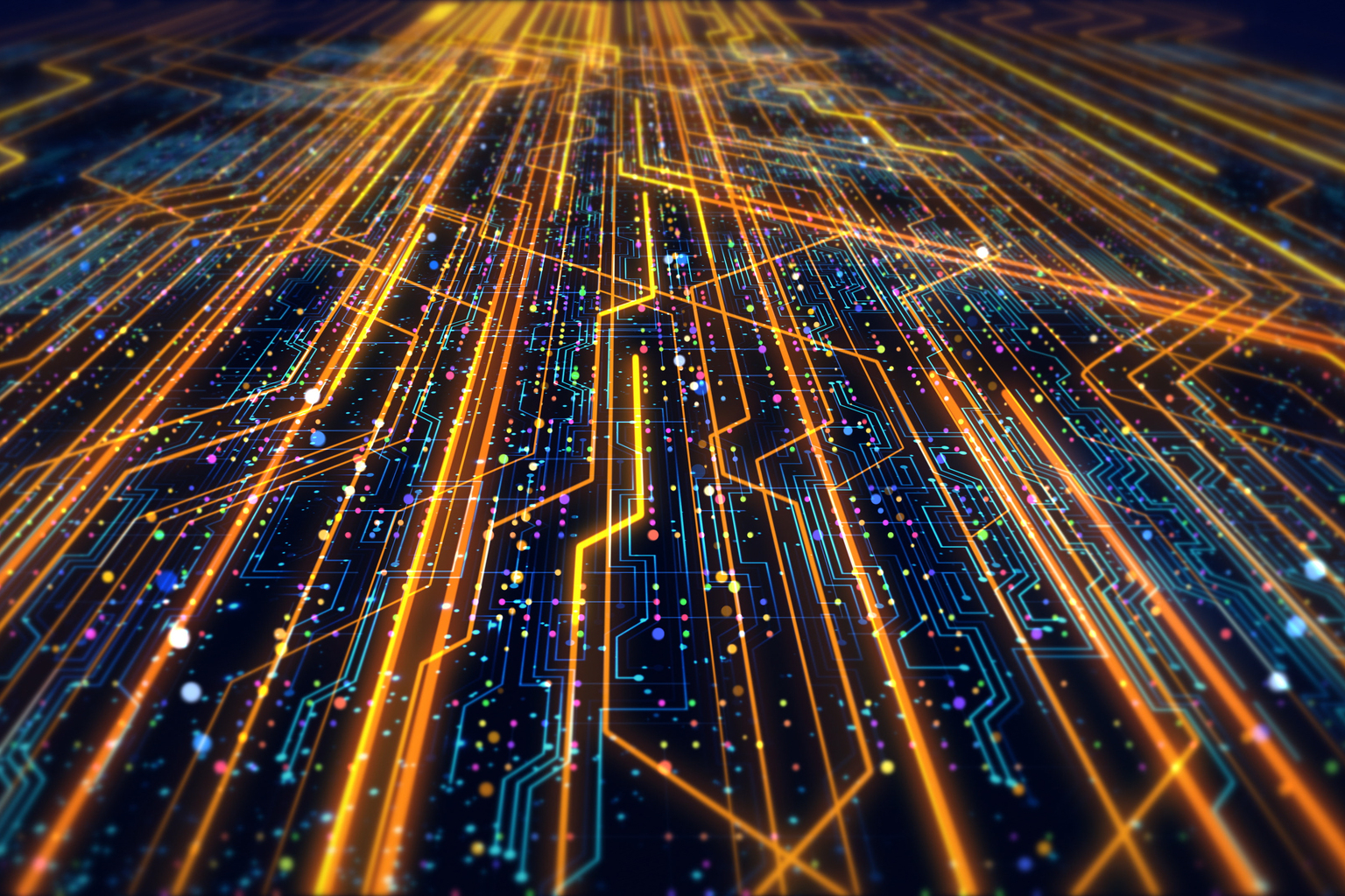 Futuristic Circuit Board Render With Bokeh Effects