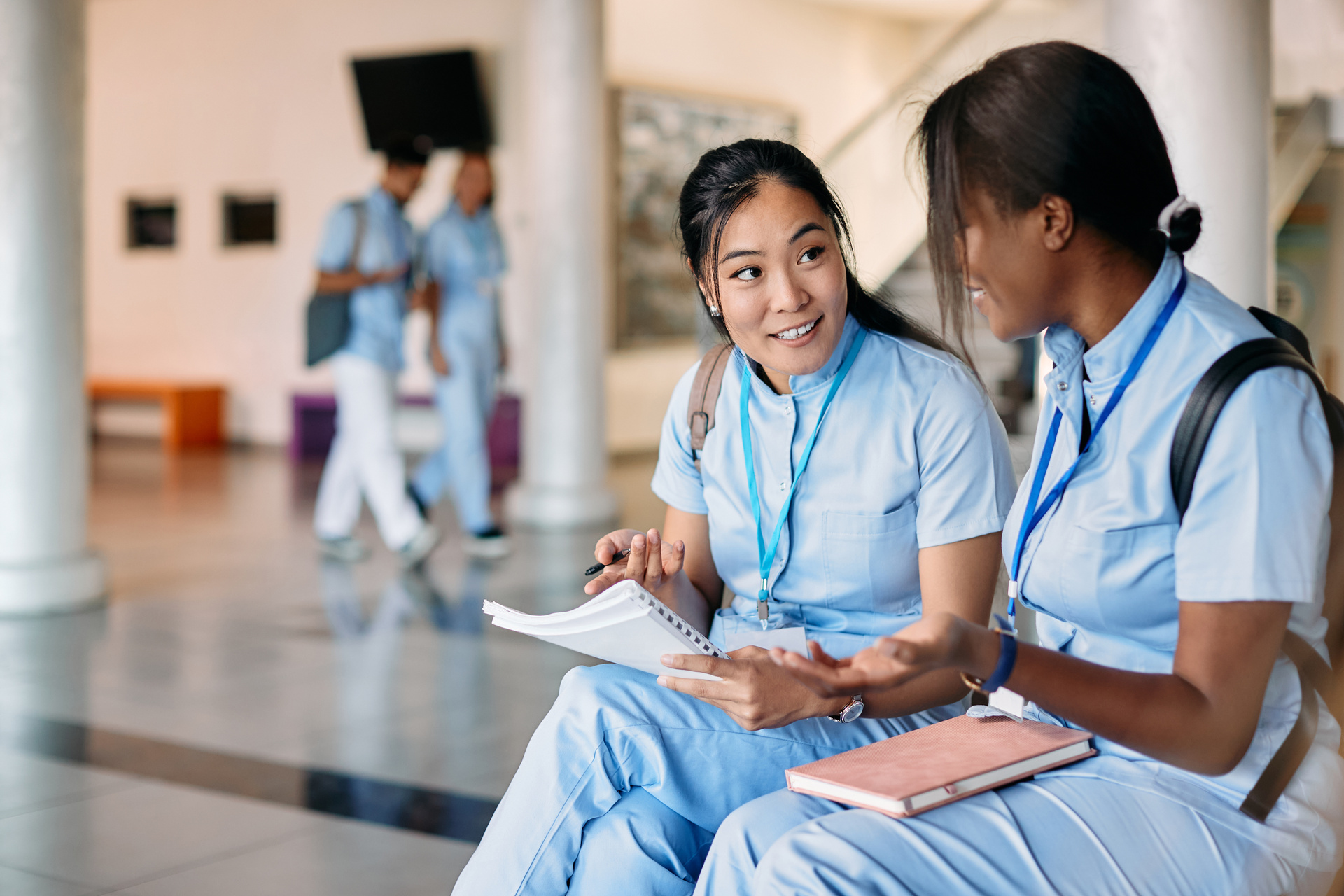 Nursing students meet outside of class to review lecture notes