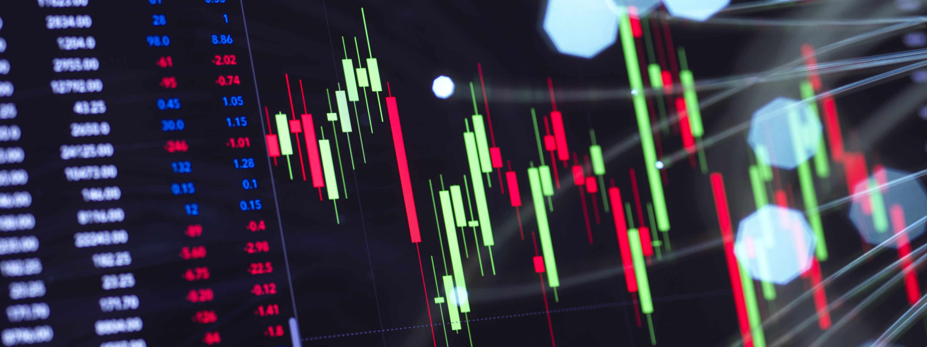 AI Financial Services, Fibre optics carrying data updating stock market information.