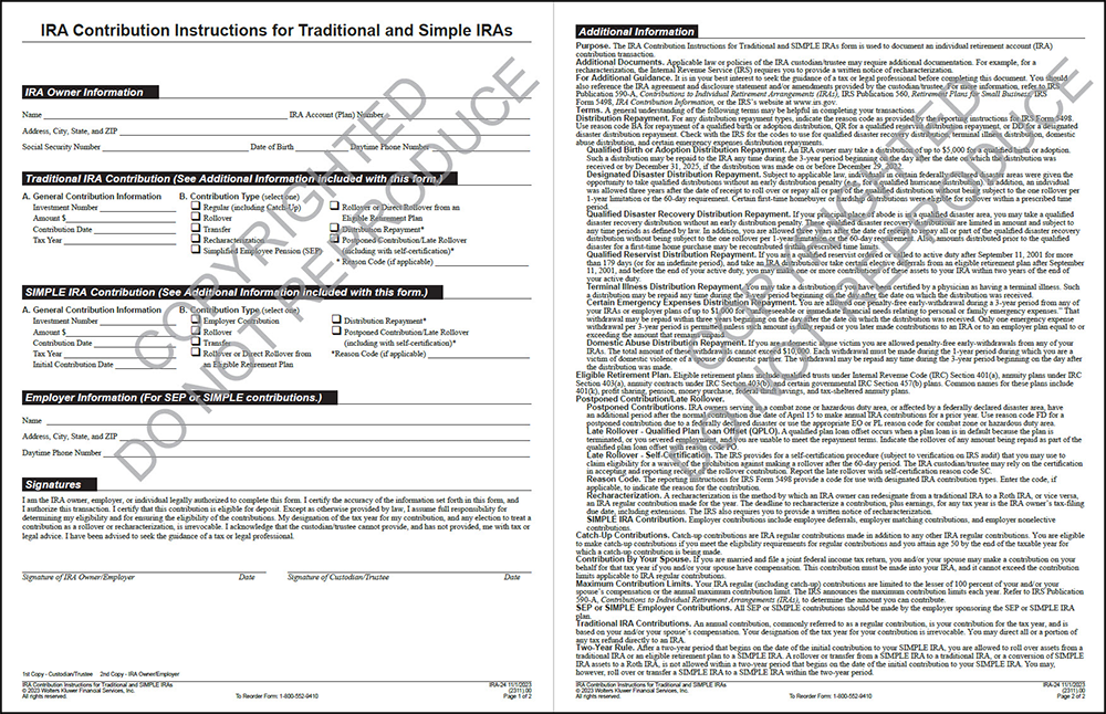 ira contribution instructions sample