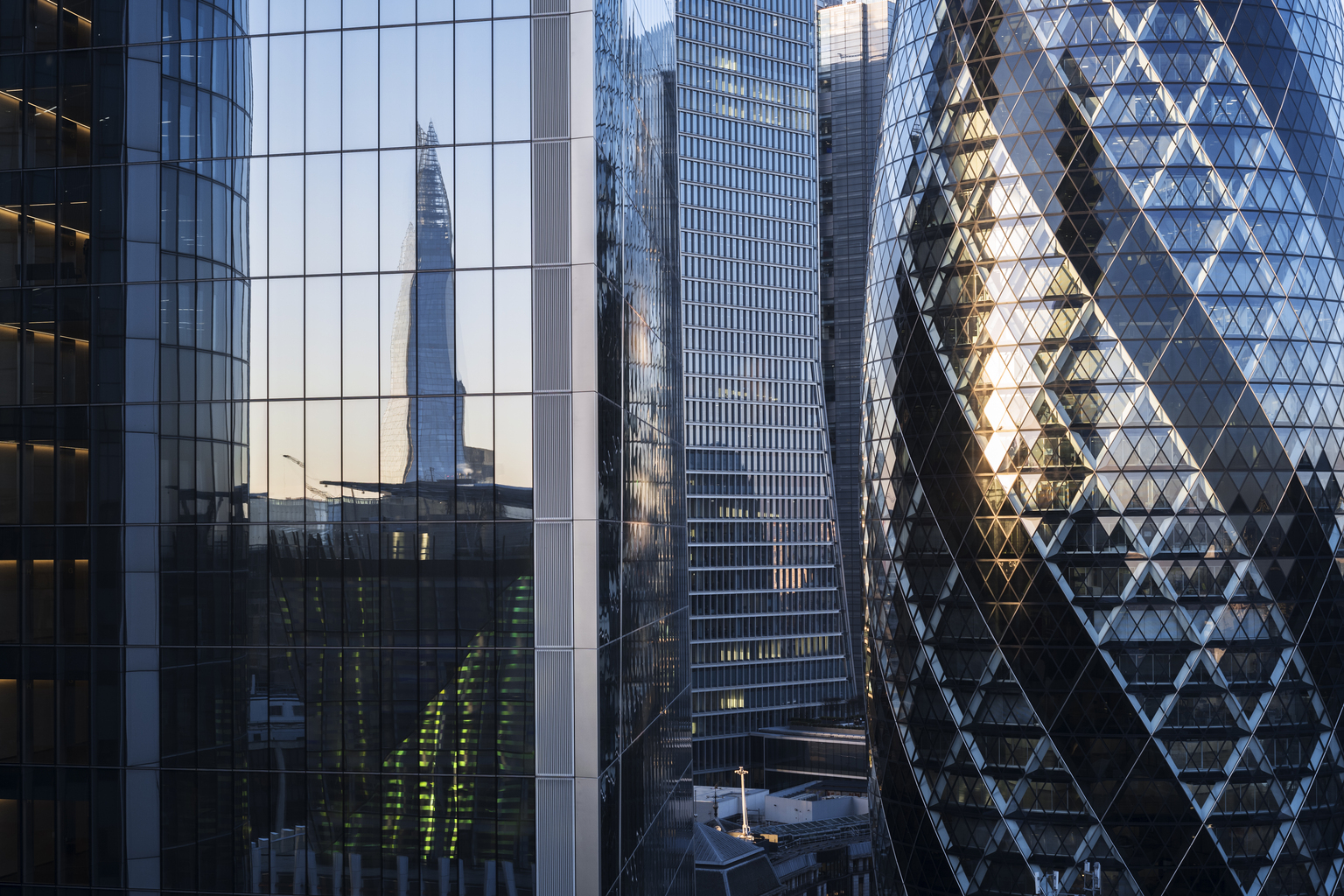 Abstract of modern office buildings in London financial district