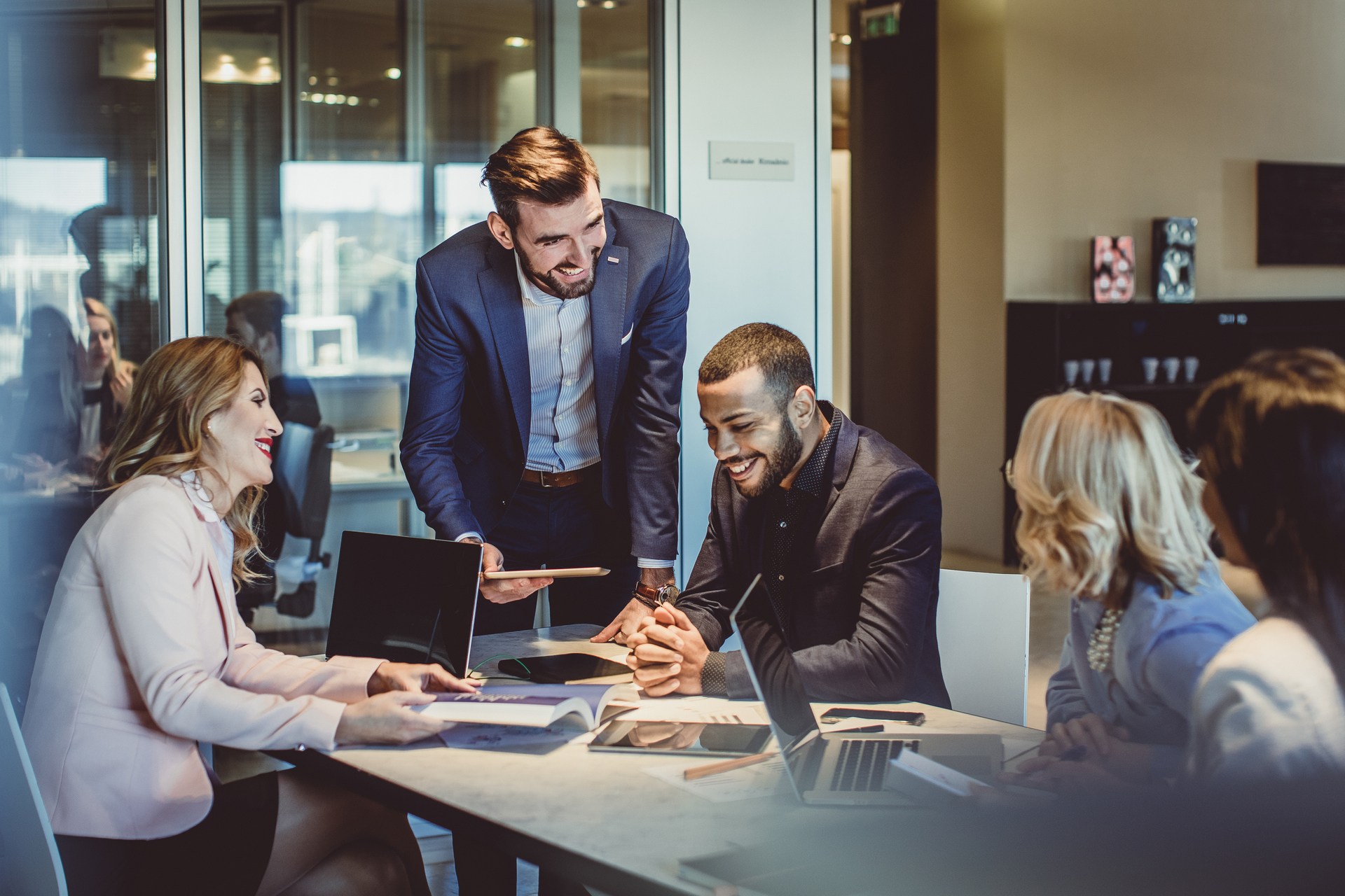 Team working together in a Conference room