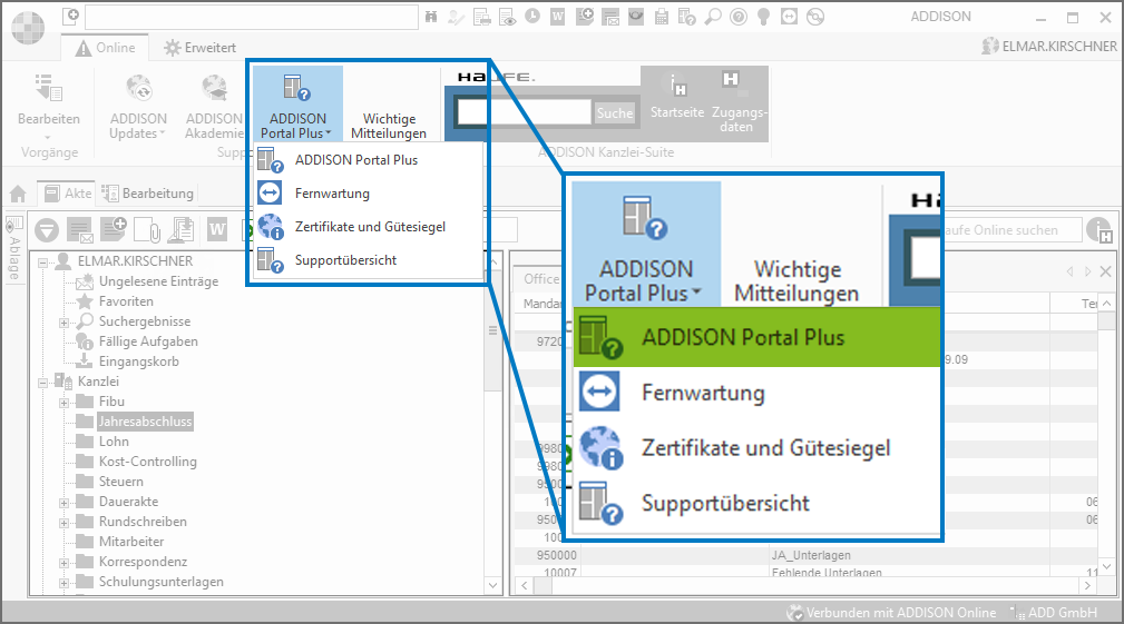 Screenshot ADDISON Portal Plus in ADDISON