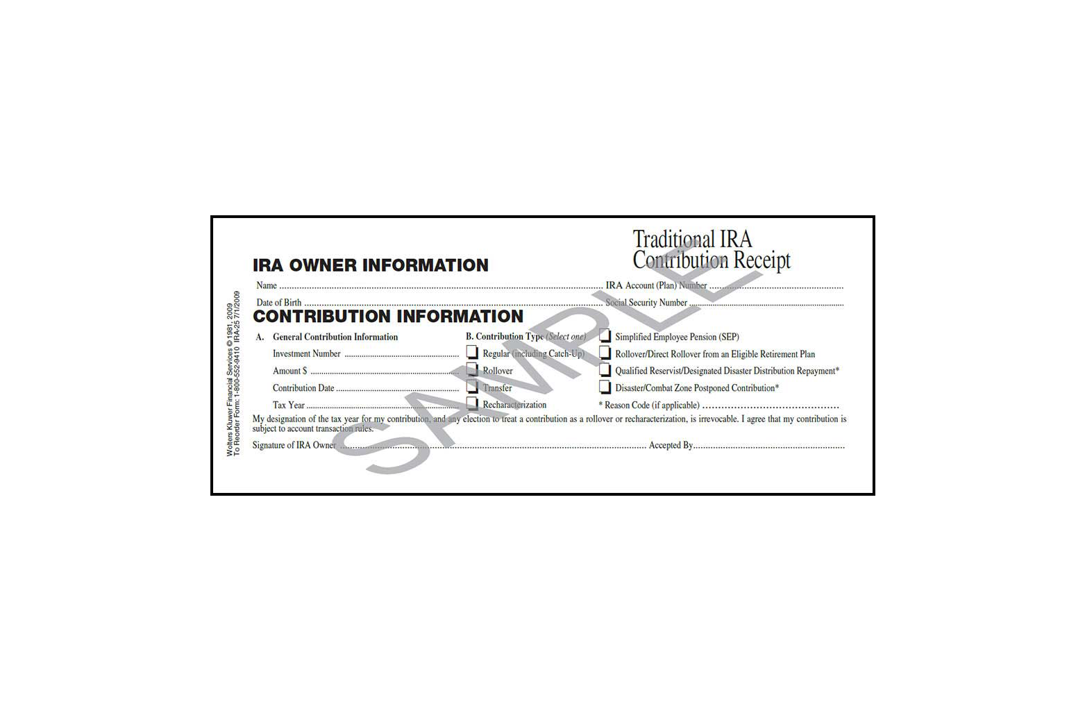 IRA Contribution receipt Form sample