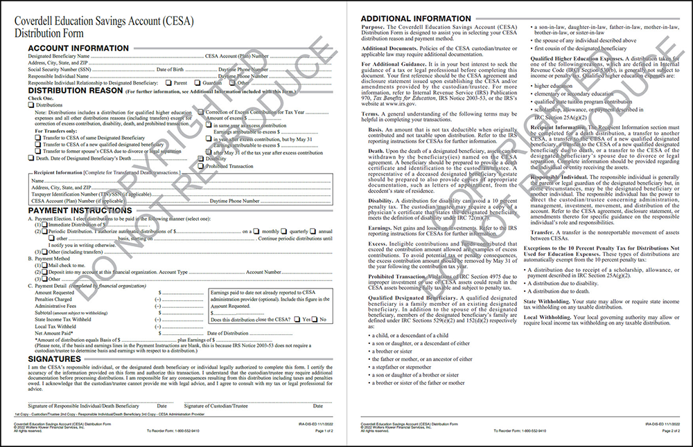 coverdell distribution instructions