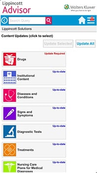 Lippincott Advisor App Update Instructions screenshot: update all option