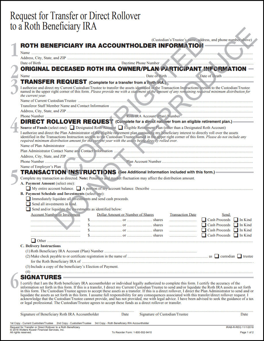 Request for Transfer or Direct Rollover to a Roth Beneficiary IRA image