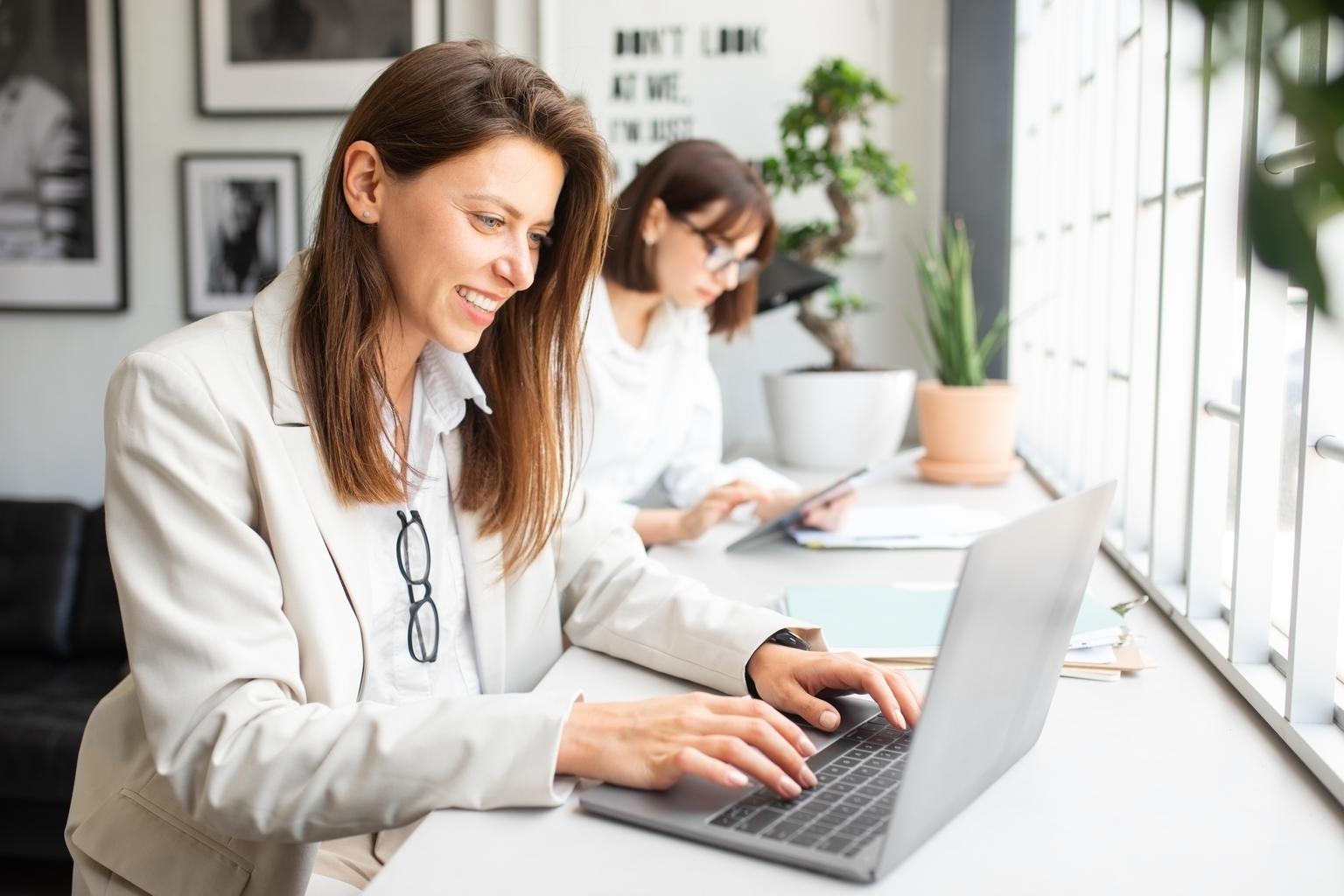 Woman working on laptop