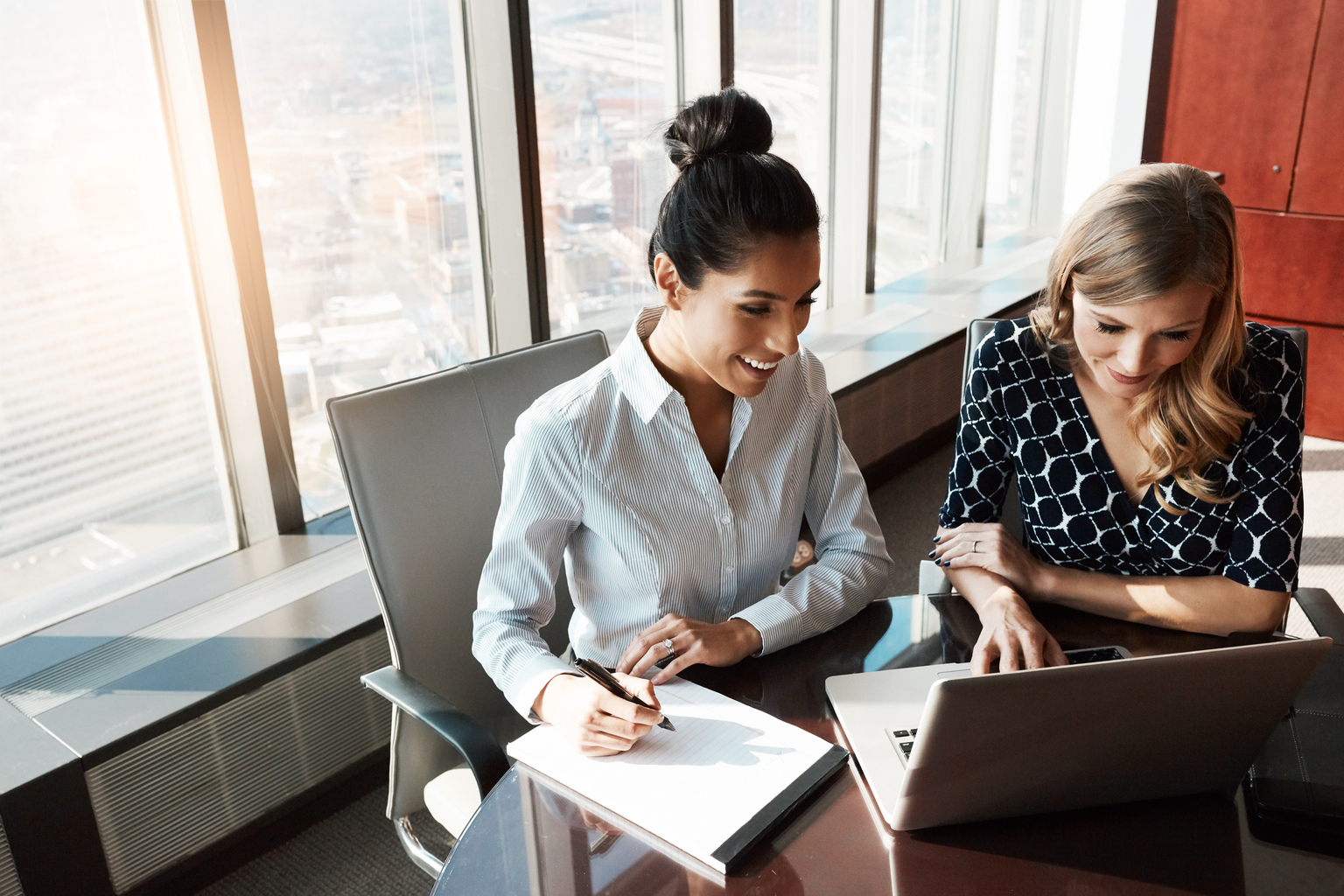 Women taking notes from Laptop