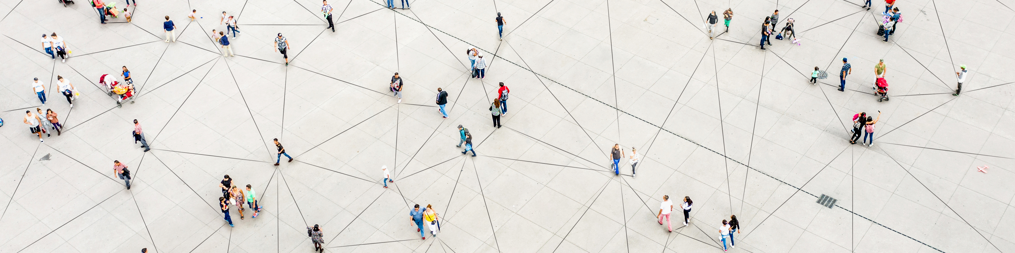 Aerial view of crowd connected by lines