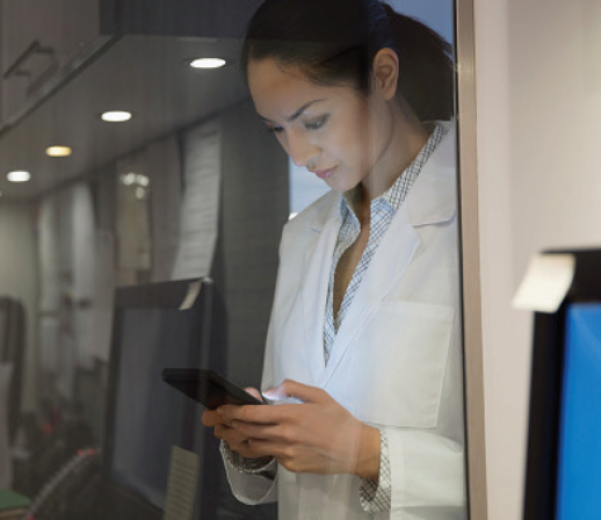 Woman looking at medical information on her phone