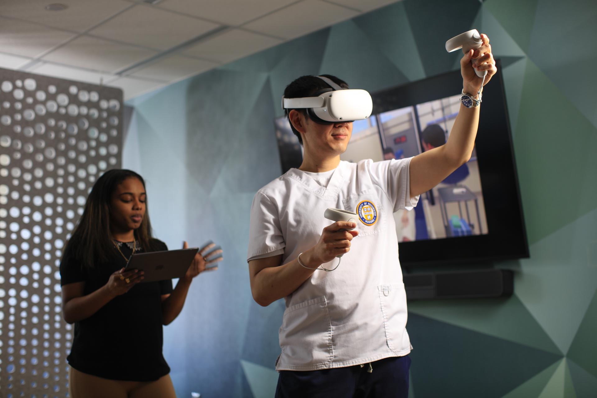 Rochester university student using nursing simulation product on VR Headset