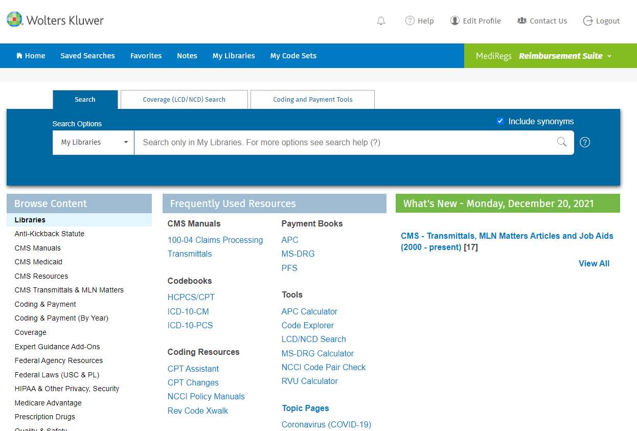 MediRegs Reimbursement Suite Screenshot