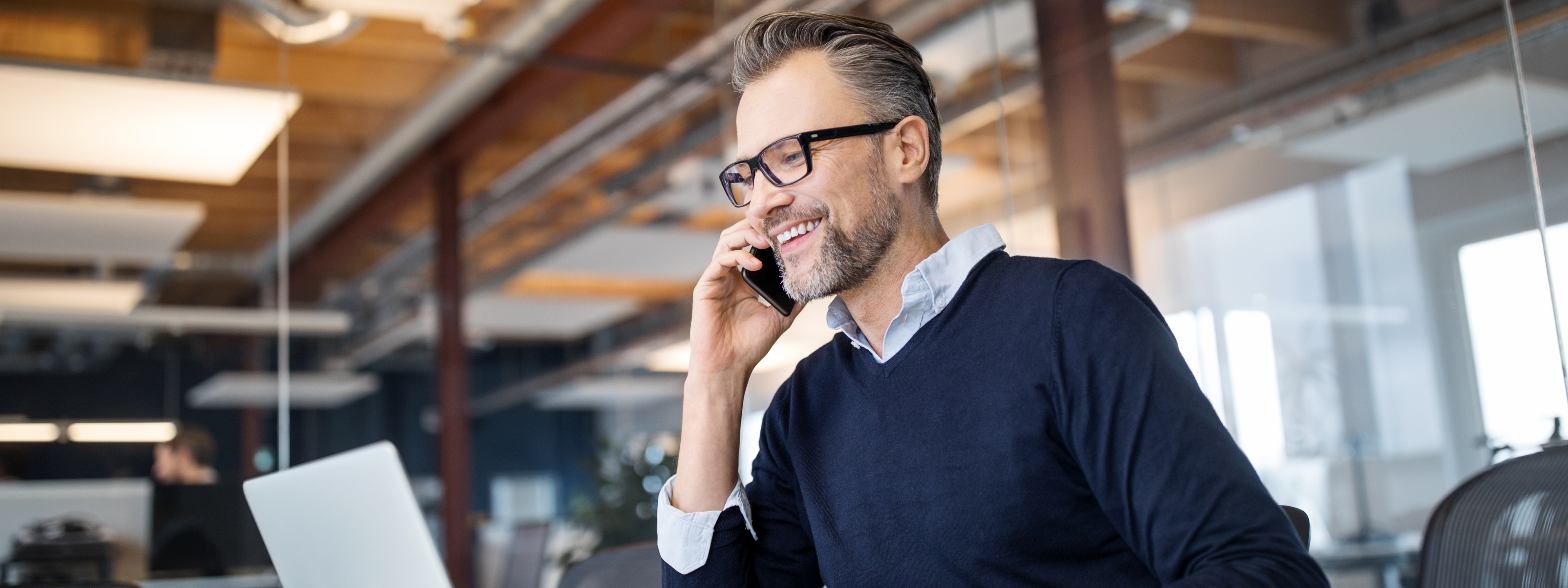 Businessman working in a new office 