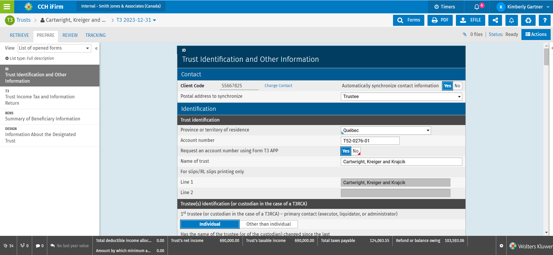 Screenshot of CCH iFirm Essentials T3