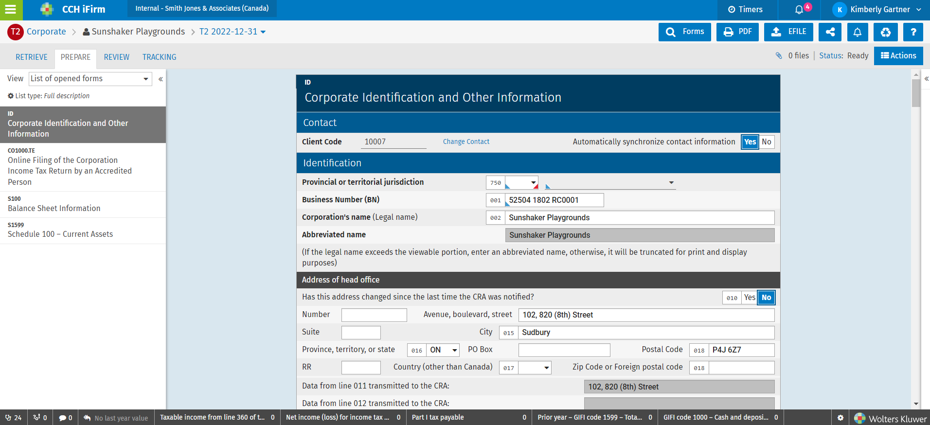 Screenshot of CCH iFirm Taxprep Essentials T2