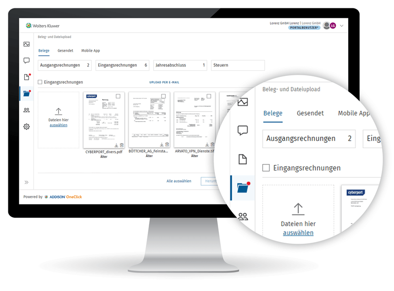 ADDISON OneClick - Beleg- und Dateiupload Benutzeroberfläche 