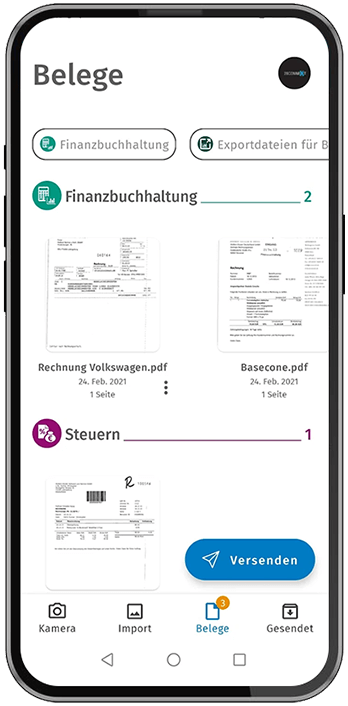 Screenshot der Belege in der ADDISON OneClick Scan App