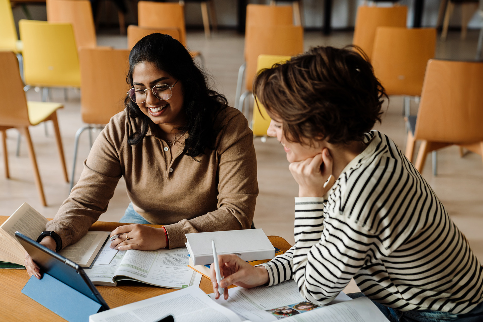 two students working at a table