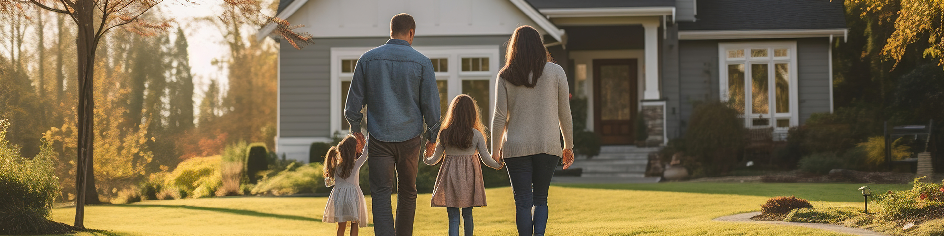 Young family looking at their new home