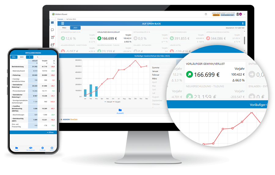 Reportings in ADDISON - Screenshot von Mobile und Desktop App