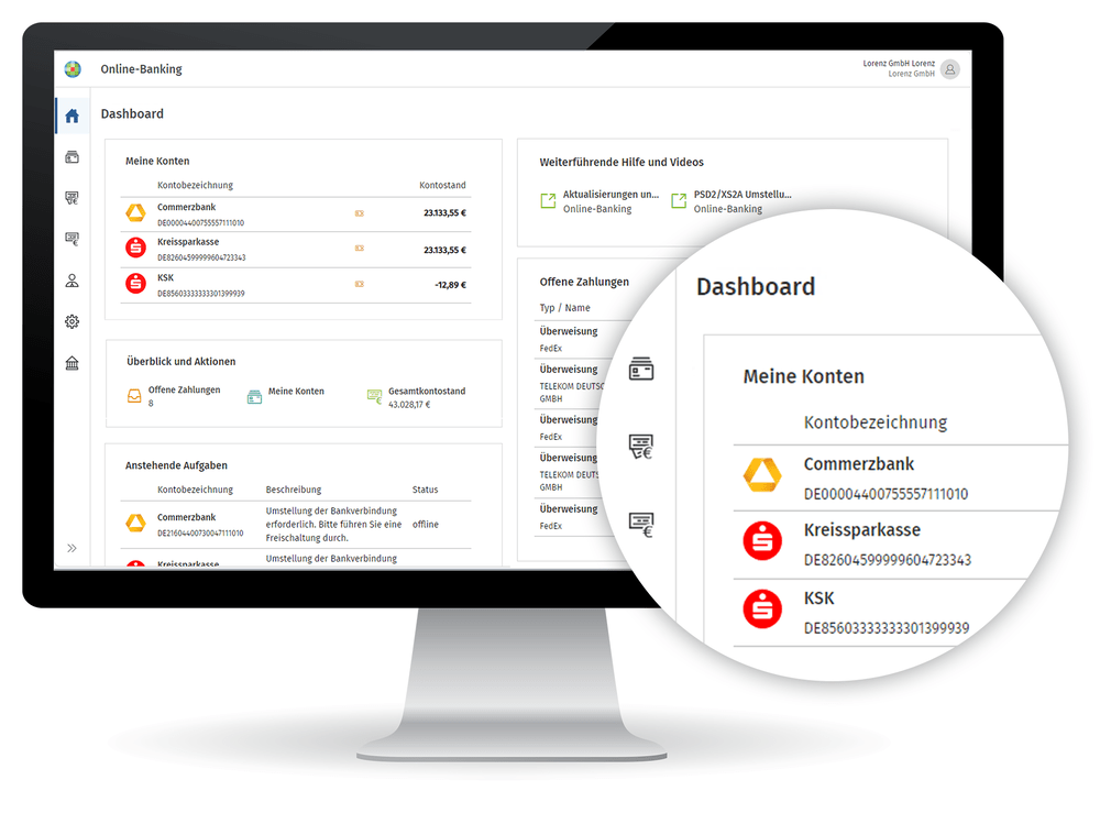 Screenshot zeigt das praktische Onlinebanking in ADDISON OneClick