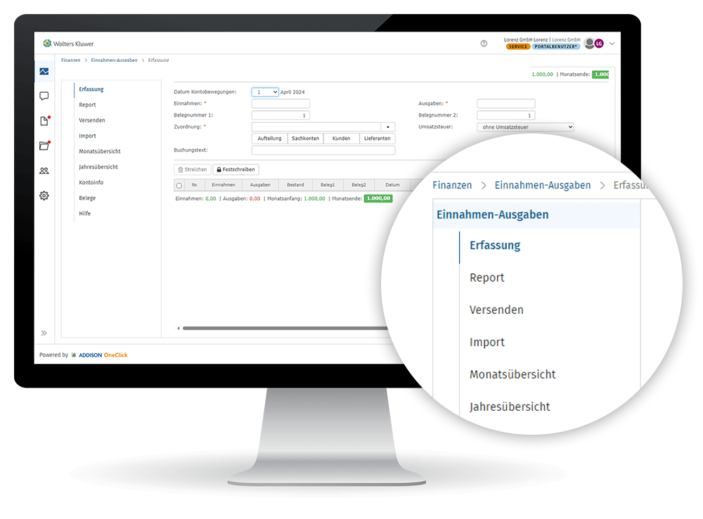 ADDISON OneClick Einnahmen-Ausgaben Screenshot