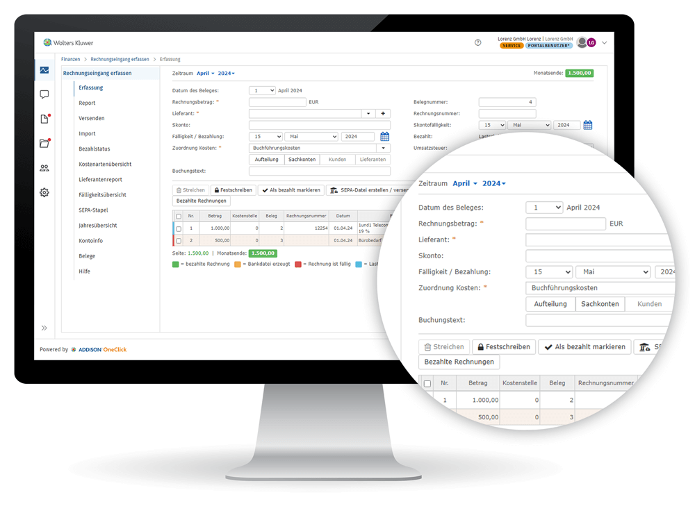 ADDISON OneClick Rechnungseingang Screenshot