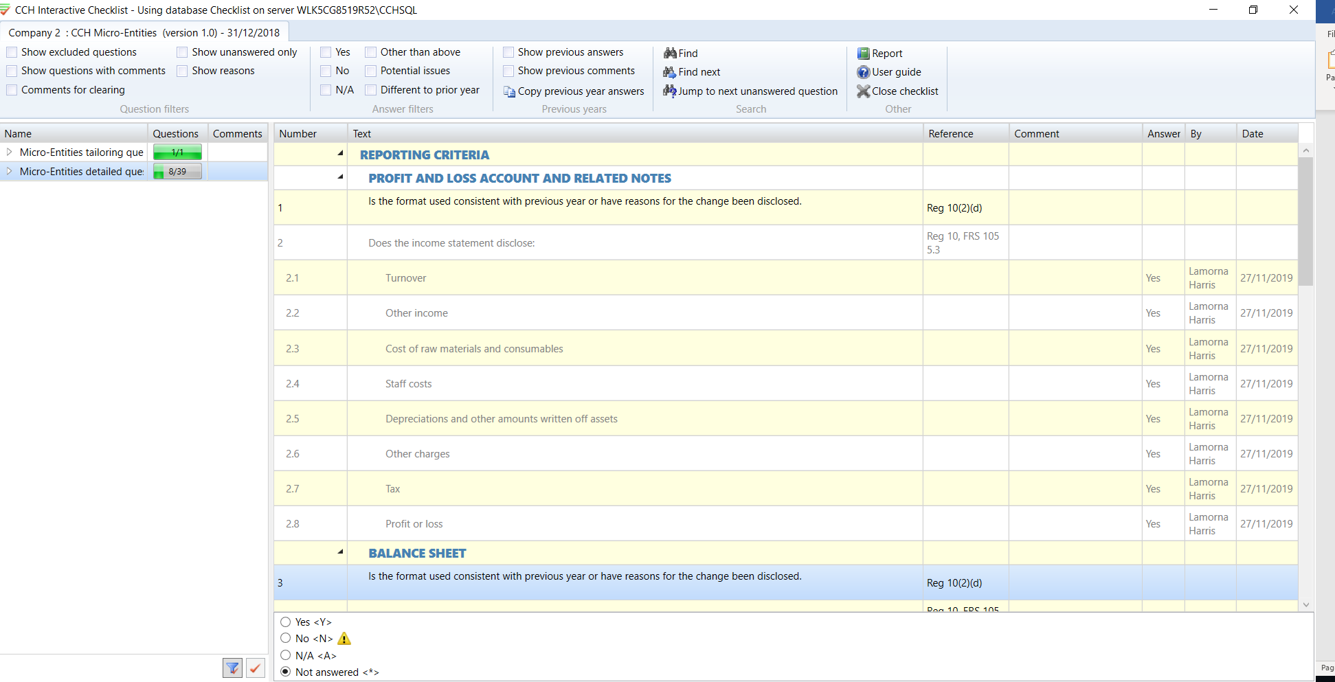 CCH Interactive Disclosure Checklist Software Working with the checklist
