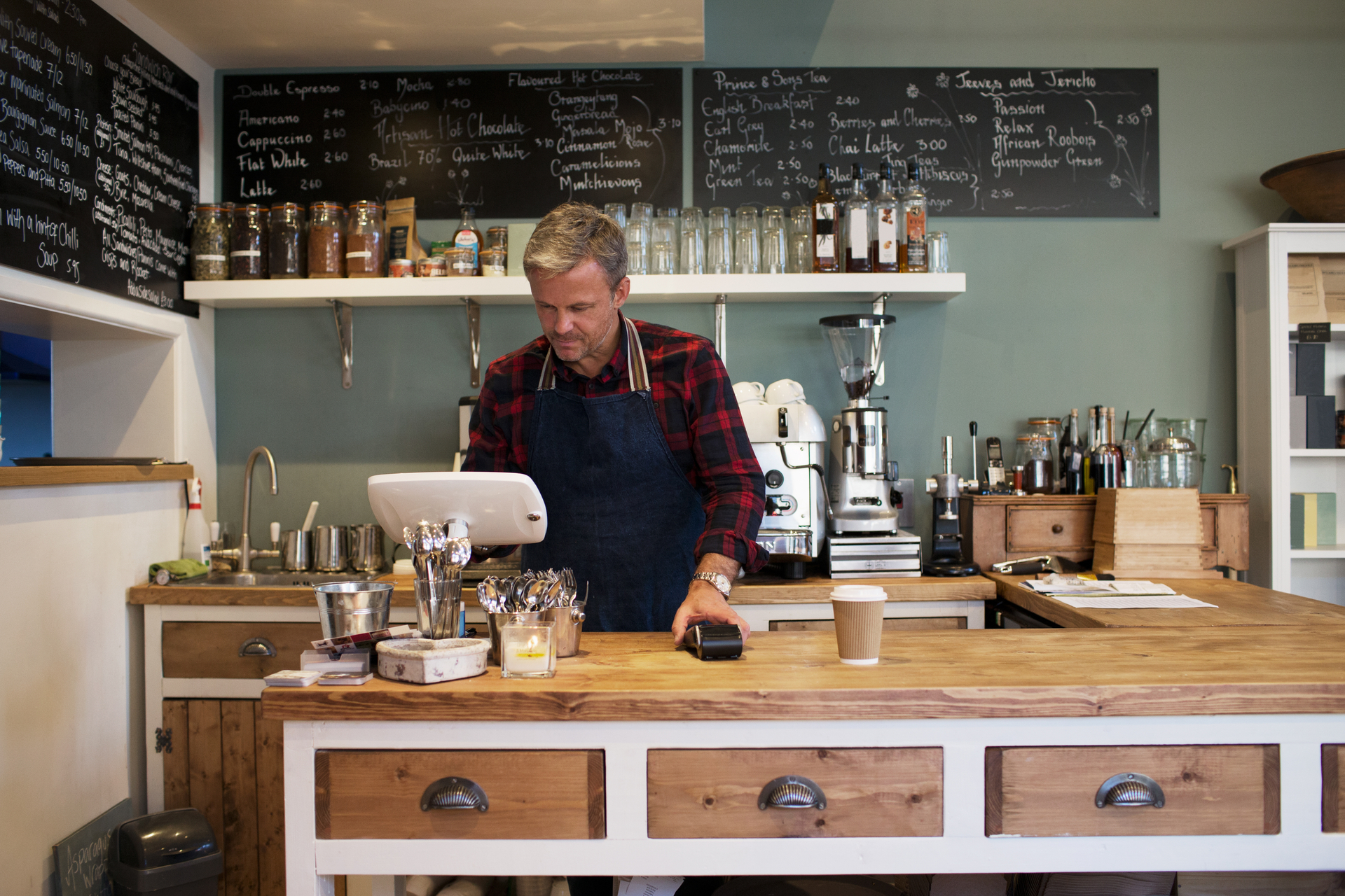 Small business owner in coffee shop