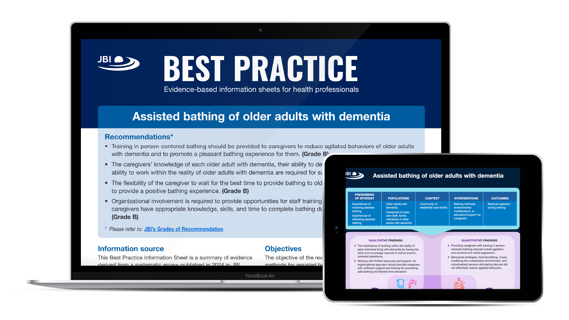 JBI EBP Best practice rendered on a laptop and tablet screen