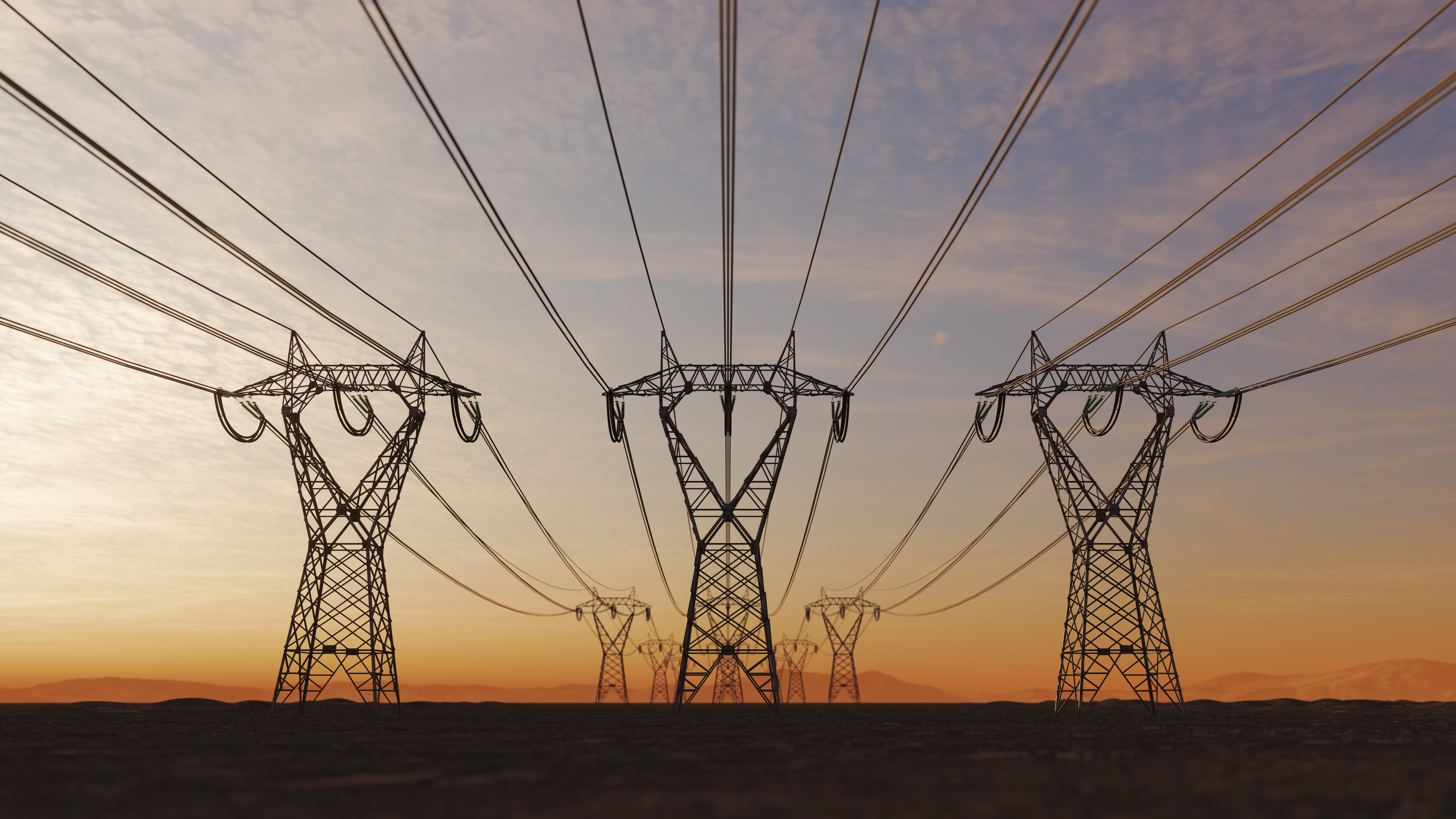 Power lines over a sunset