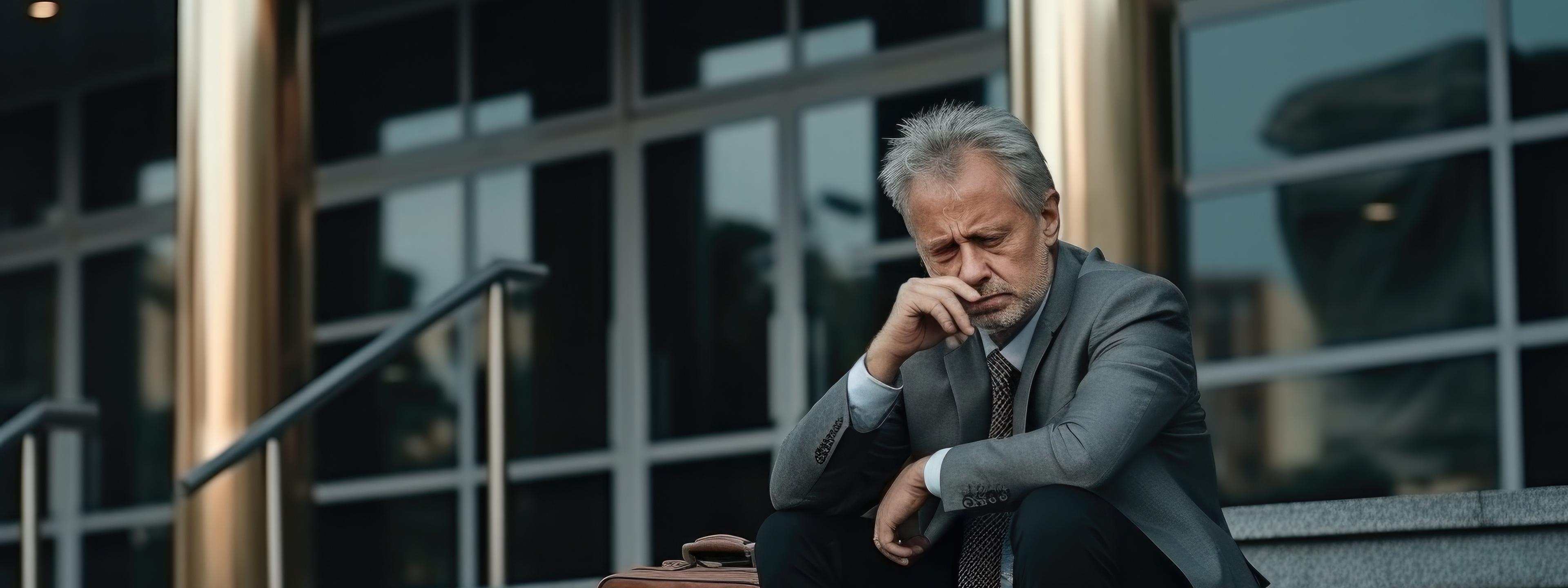 Man thinking while sitting on stairs