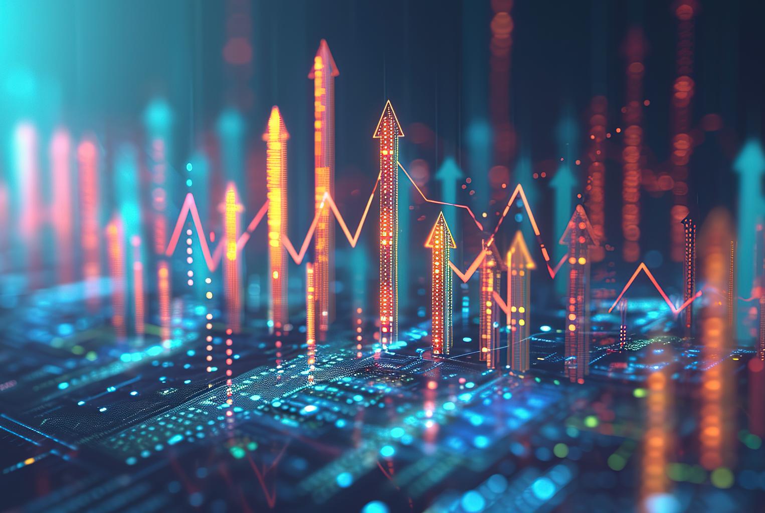 Futuristic raise arrow chart digital transformation abstract technology background