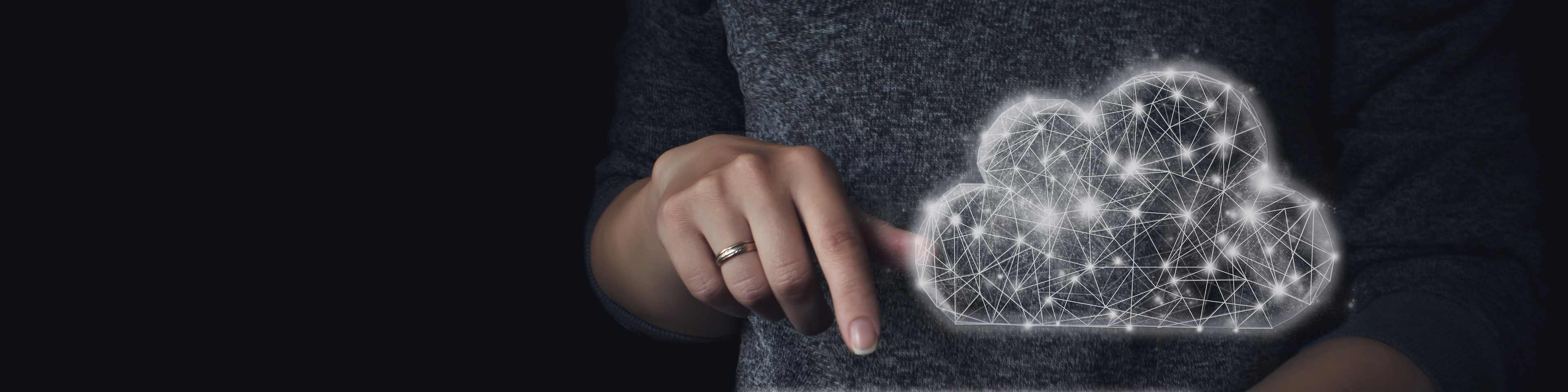 Hand touching tablet with cloud