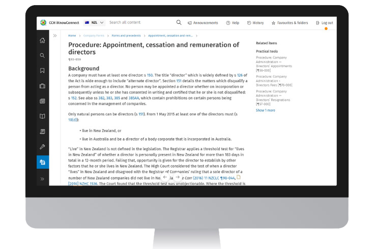 CCH iKnowConnect - NZ Company Forms and Precedents