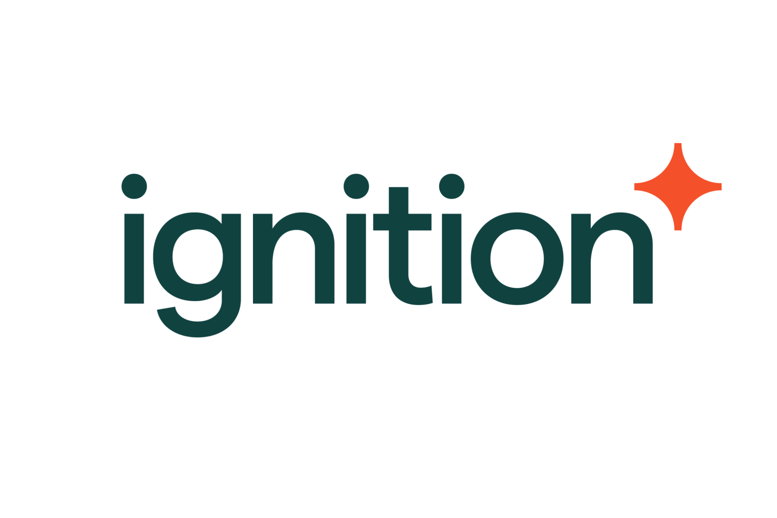 The word "ignition" in dark green with an orange 4-point star in the upper right corner