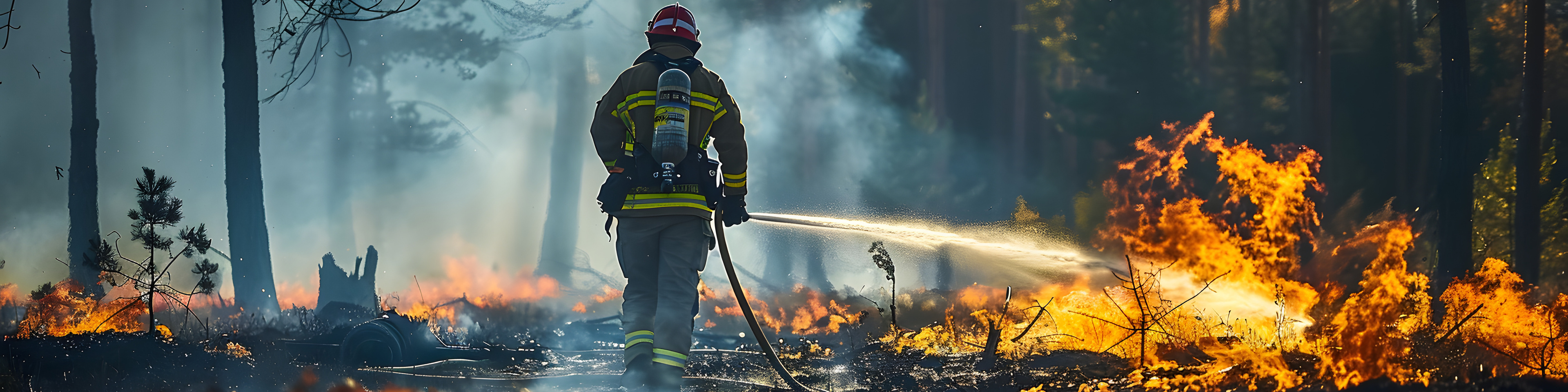 A professional firefighter extinguishes the flame.