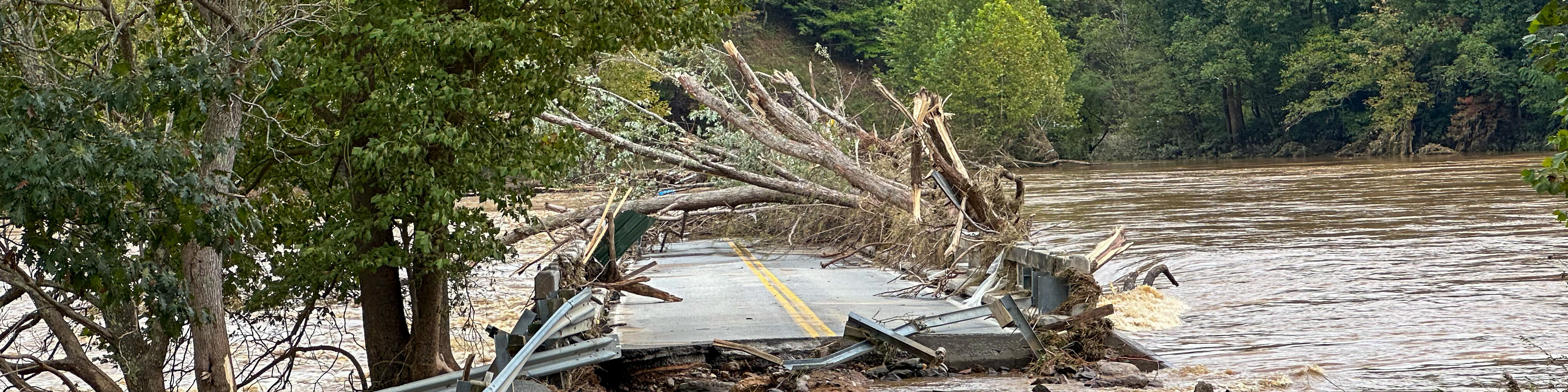 Low Water Bridge destroyed by Hurricane Helen