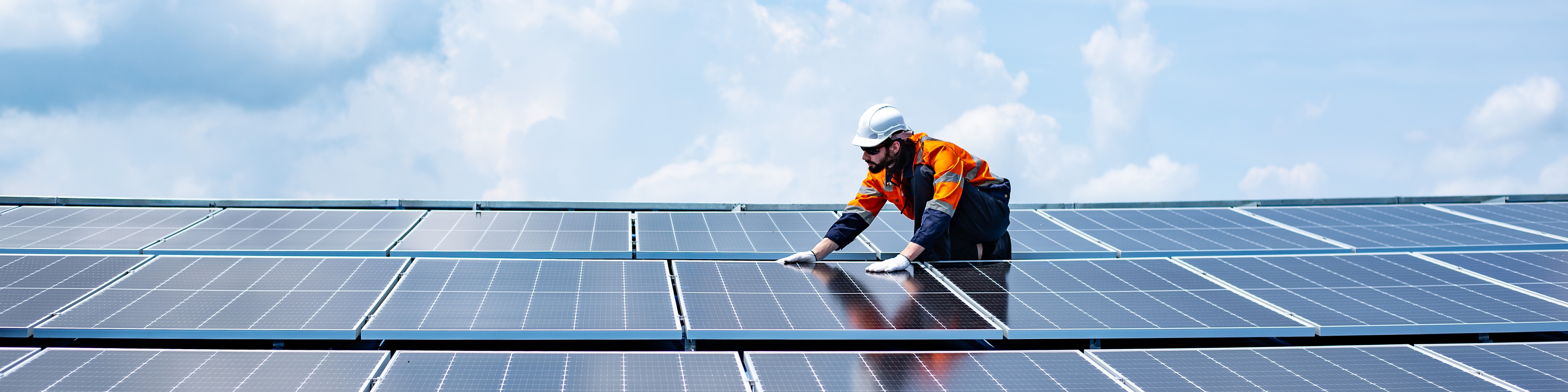 Engineer service check installation solar cell on the roof of factory , Sustainable energy industry concept, Renewable energy solution for climate change