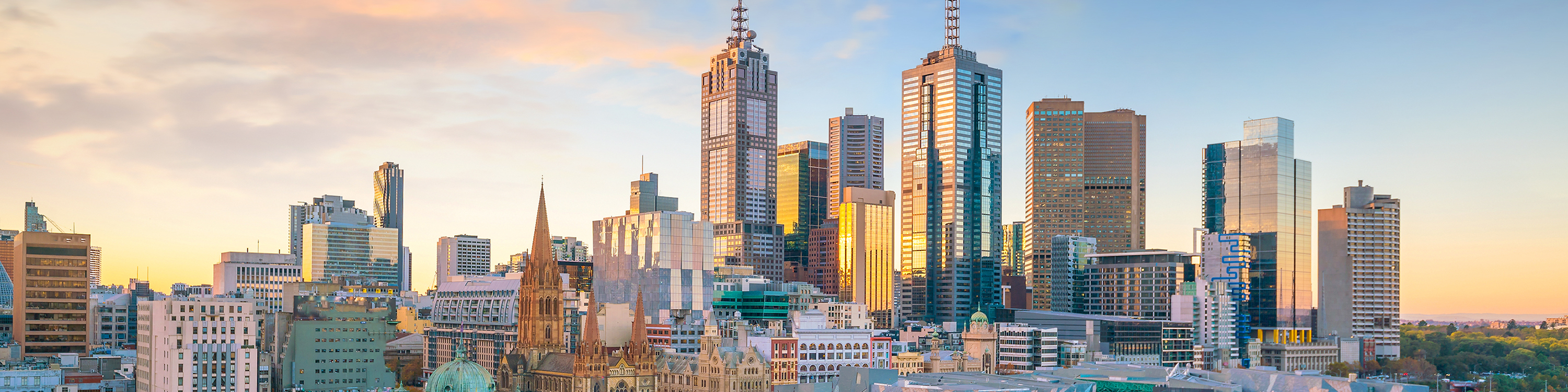 Melbourne city skyline at twilight in Australia