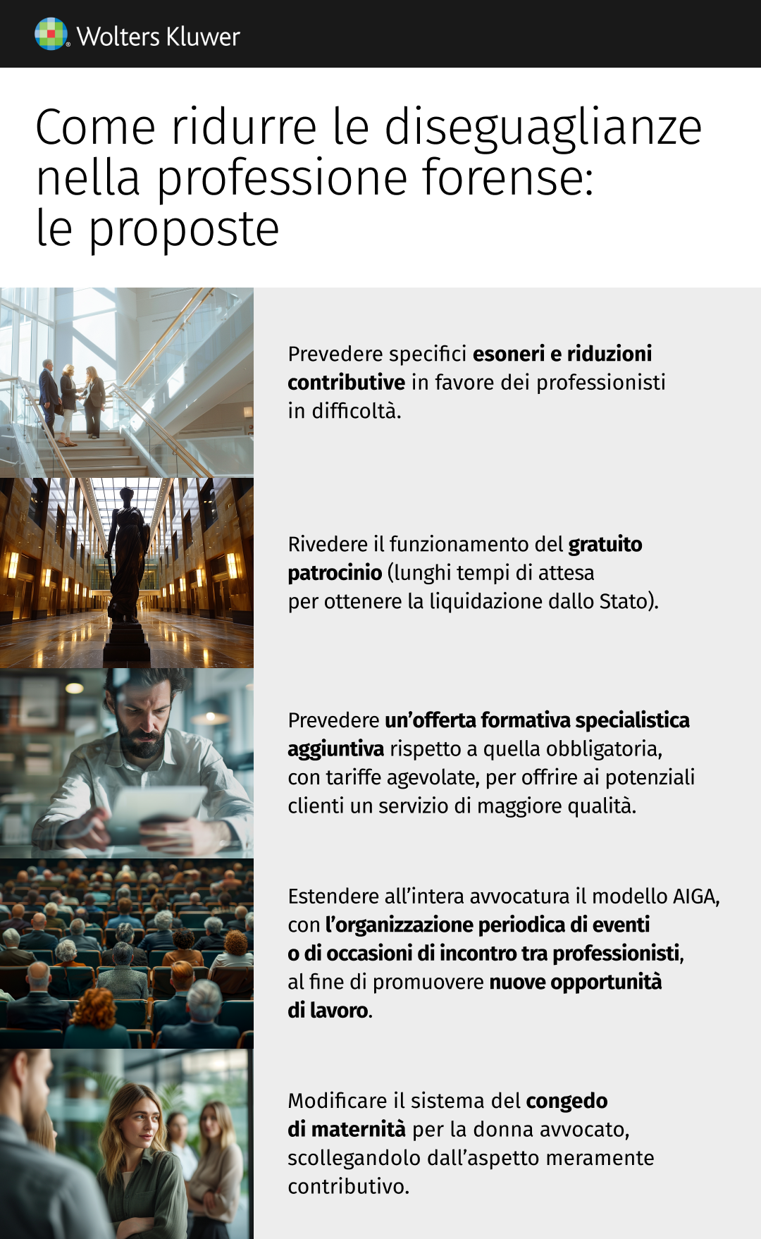 (Infografica) Come ridurre le diseguaglianze nella professione forense: le proposte