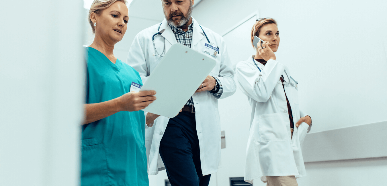 clinicians walking in hall