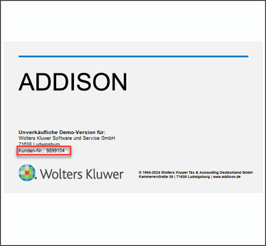 Screenshot ADDISON Kundennummer bei Software-Start OnPremise